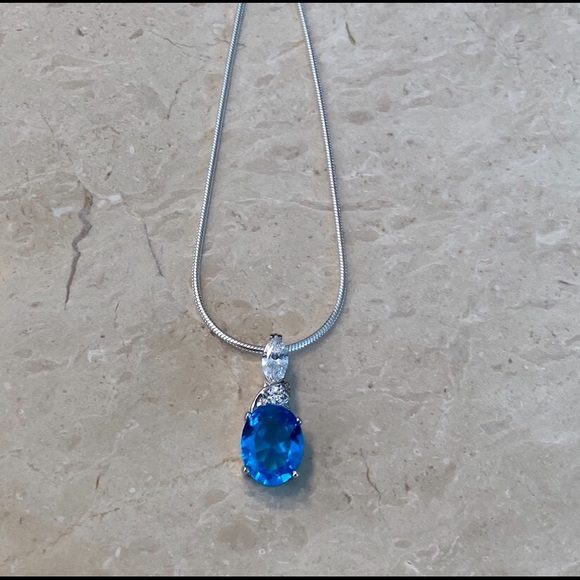 Sterling Silver Aqua Cz Necklace - Picture 6 of 16